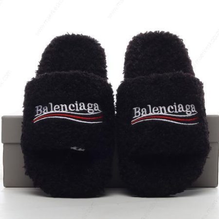 Billige Sko Balenciaga FAUX FUR SLIDES WITH LOGO ‘Sort’ 762826W2DO11096