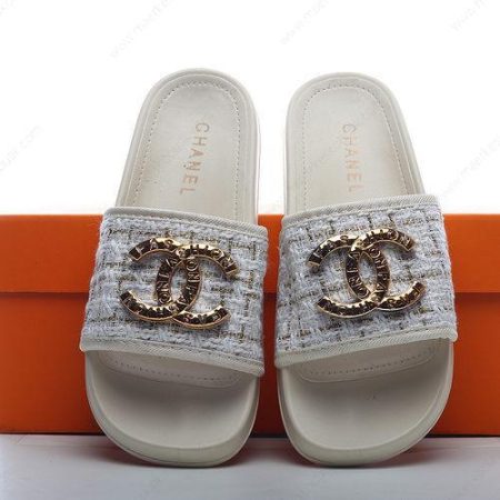 Billige Sko Chanel Logo Flip Flop sandals ‘Hvidt Guld’