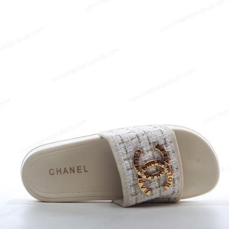 Billige Sko Chanel Logo Flip Flop sandals ‘Hvidt Guld’