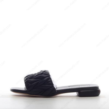 Billige Sko MIU Raffia Logo Flat Slide Sandals ‘Sort’ 5XX605F0103LM5