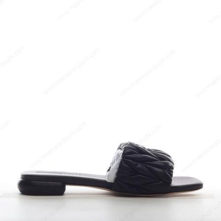 Billige Sko MIU Raffia Logo Flat Slide Sandals ‘Sort’ 5XX605F0103LM5